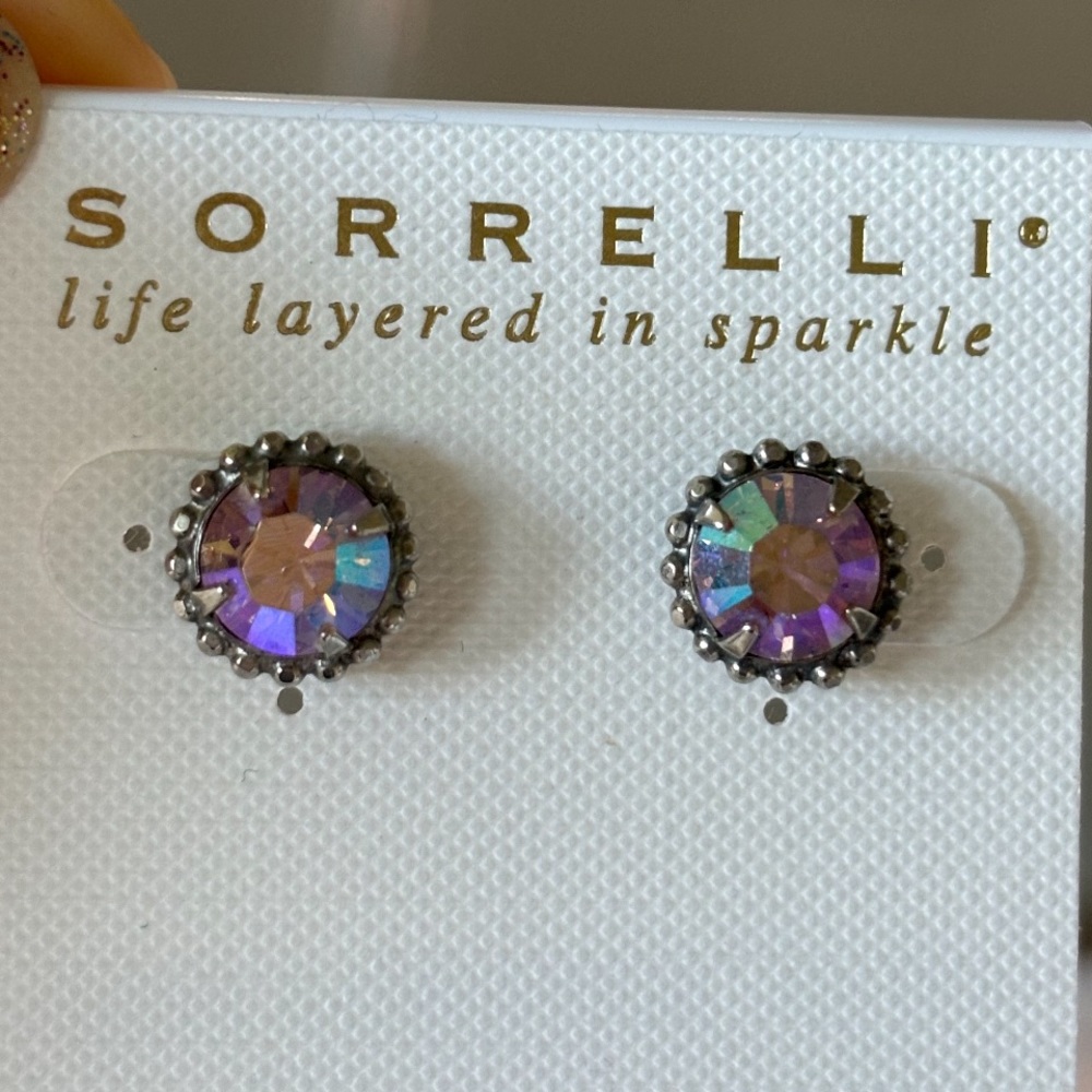 SORRELLI Lavender Purple Crystal Silver Stud Post Earrings